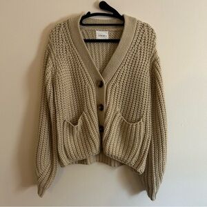 Cotton Candy Chunky Knit Tan Cardigan with Pockets
